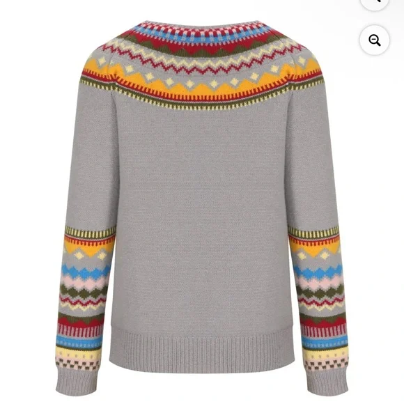 Amazon Women's Gray Sweater with Vibrant Patterns - Picture 2 of 7